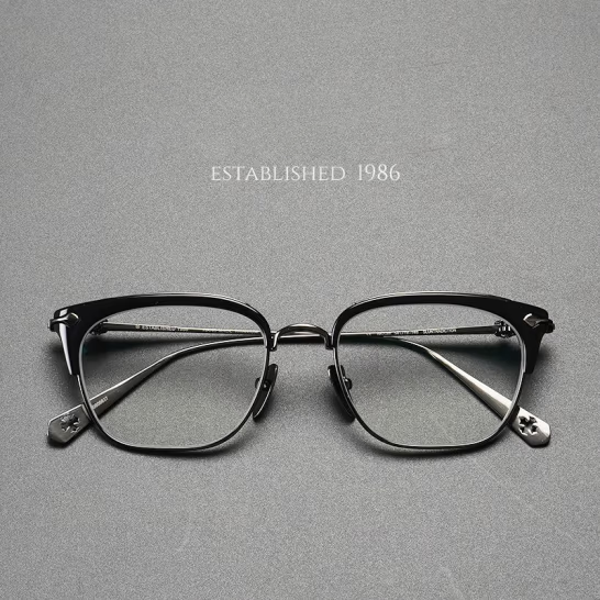 Joker Xue Classic Half-Frame Glasses - Myopia, Ultra-Light, Fashion Square, Pure Titanium