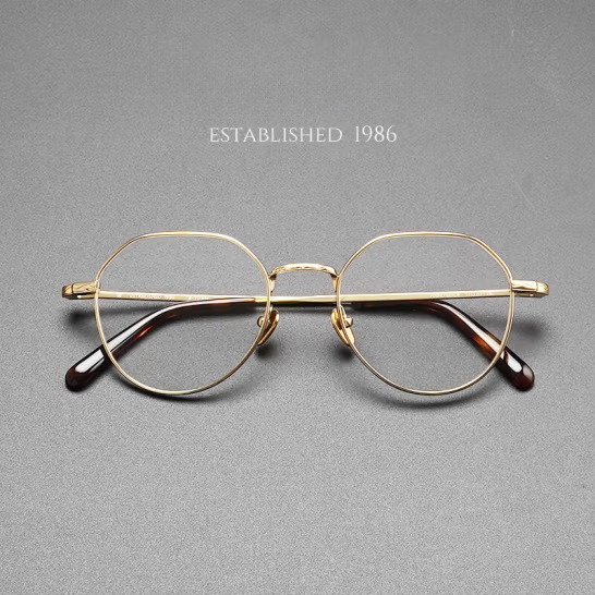 Myopia glasses frame polygonal round frame ultra-light pure titanium men's and women's fashionable classic versatile literary gold-rimmed glasses frame