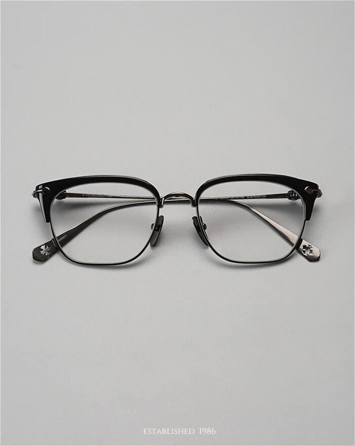 Joker Xue Classic Half-Frame Glasses - Myopia, Ultra-Light, Fashion Square, Pure Titanium