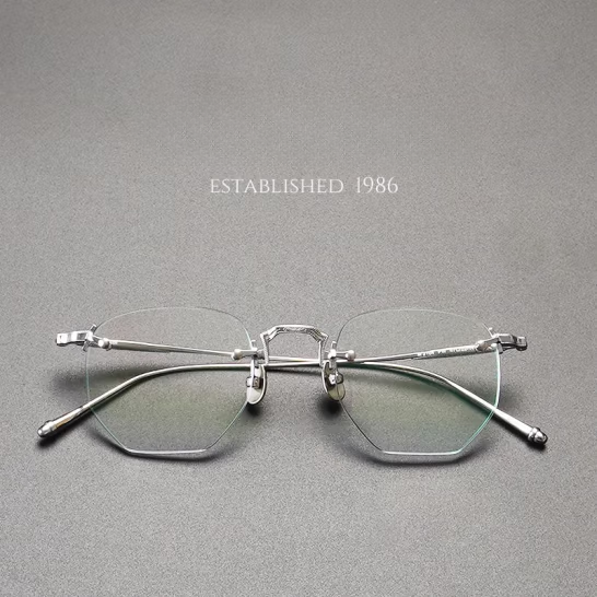 Rimless polygonal glasses frame for men, ultra-light pure titanium, Japanese handmade, pure silver wire edge, can be matched with myopia glasses frame