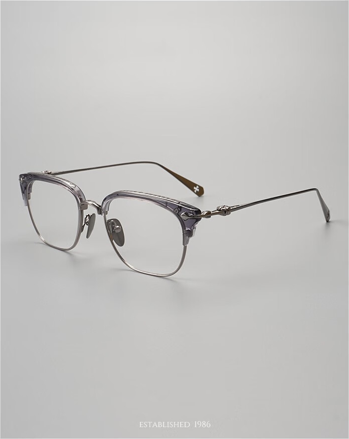 Joker Xue Classic Half-Frame Glasses - Myopia, Ultra-Light, Fashion Square, Pure Titanium