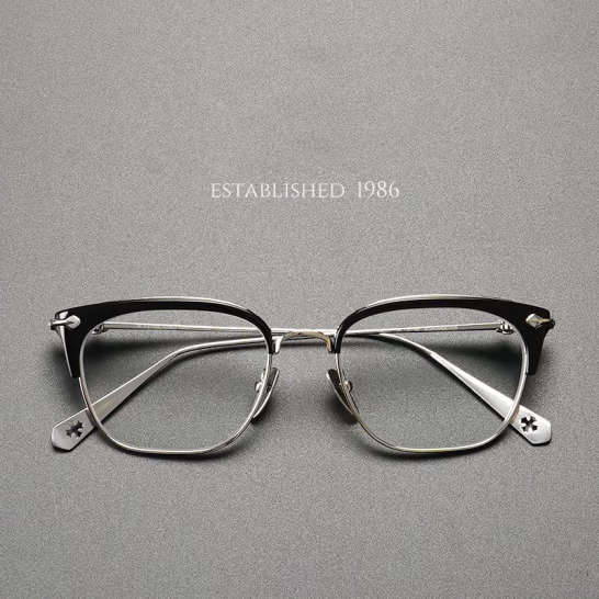 Joker Xue Classic Half-Frame Glasses - Myopia, Ultra-Light, Fashion Square, Pure Titanium