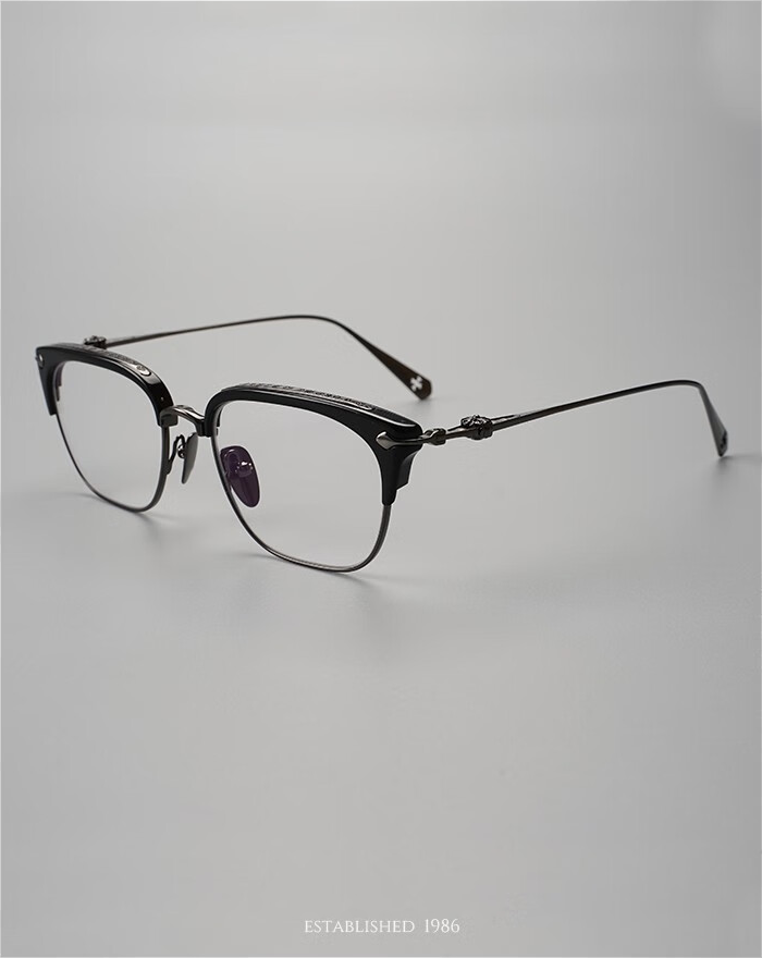 Joker Xue Classic Half-Frame Glasses - Myopia, Ultra-Light, Fashion Square, Pure Titanium