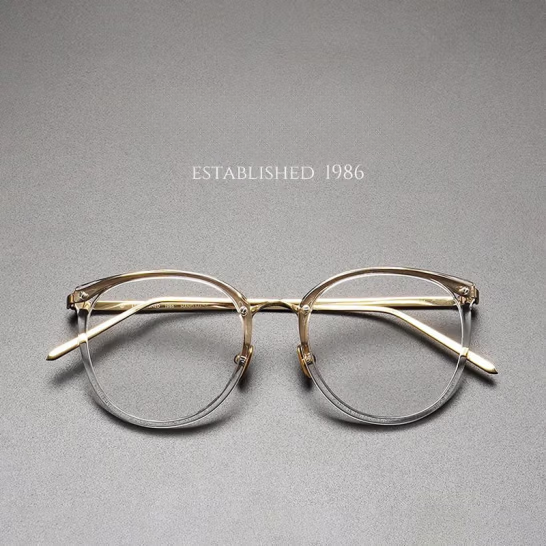 Oval-shaped large frame myopia glasses, natural face, small face, ultra-light pure titanium transparent Korean and Japanese handmade glasses frame.